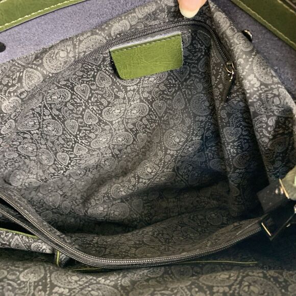 MDBM Maison de Beauté Provence Green Leather Front Pocket Tote Handbag w/ pouch - Picture 13 of 16